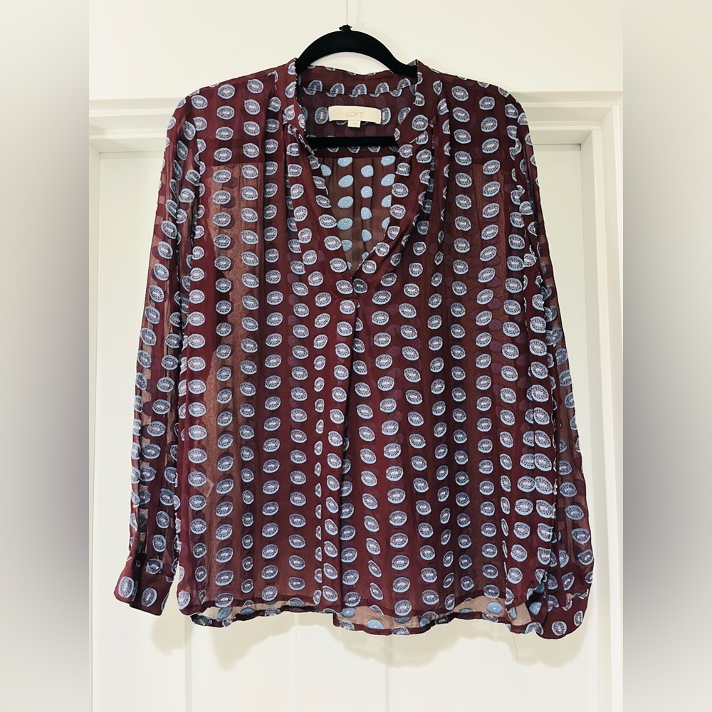 Ann Taylor Loft long sleeve pullover blouse. Beautiful embroidery. Size large.
